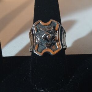 Stainless Steel Silver Lion Shield Ring